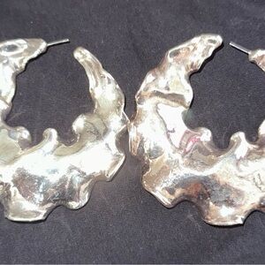 Silver Textured Flame Hoop Earrings